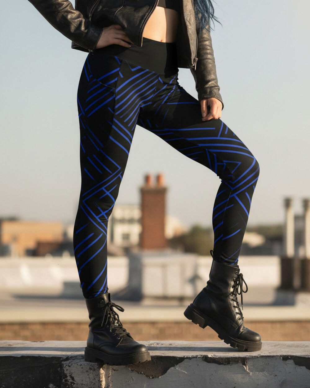 Futuristic Blue Lines Leggings