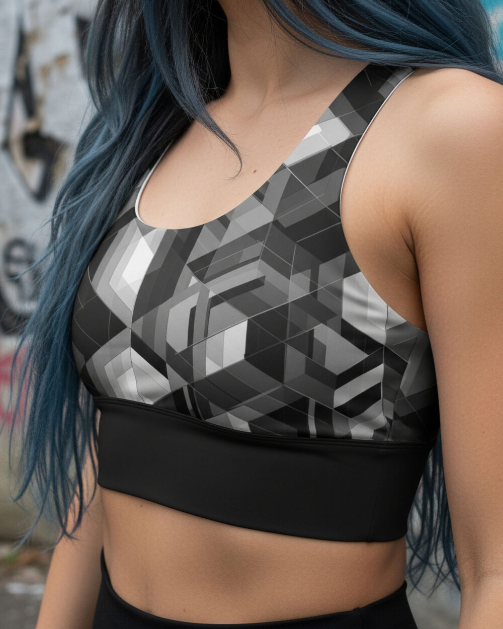 Grey Monochrome Hexagons Top