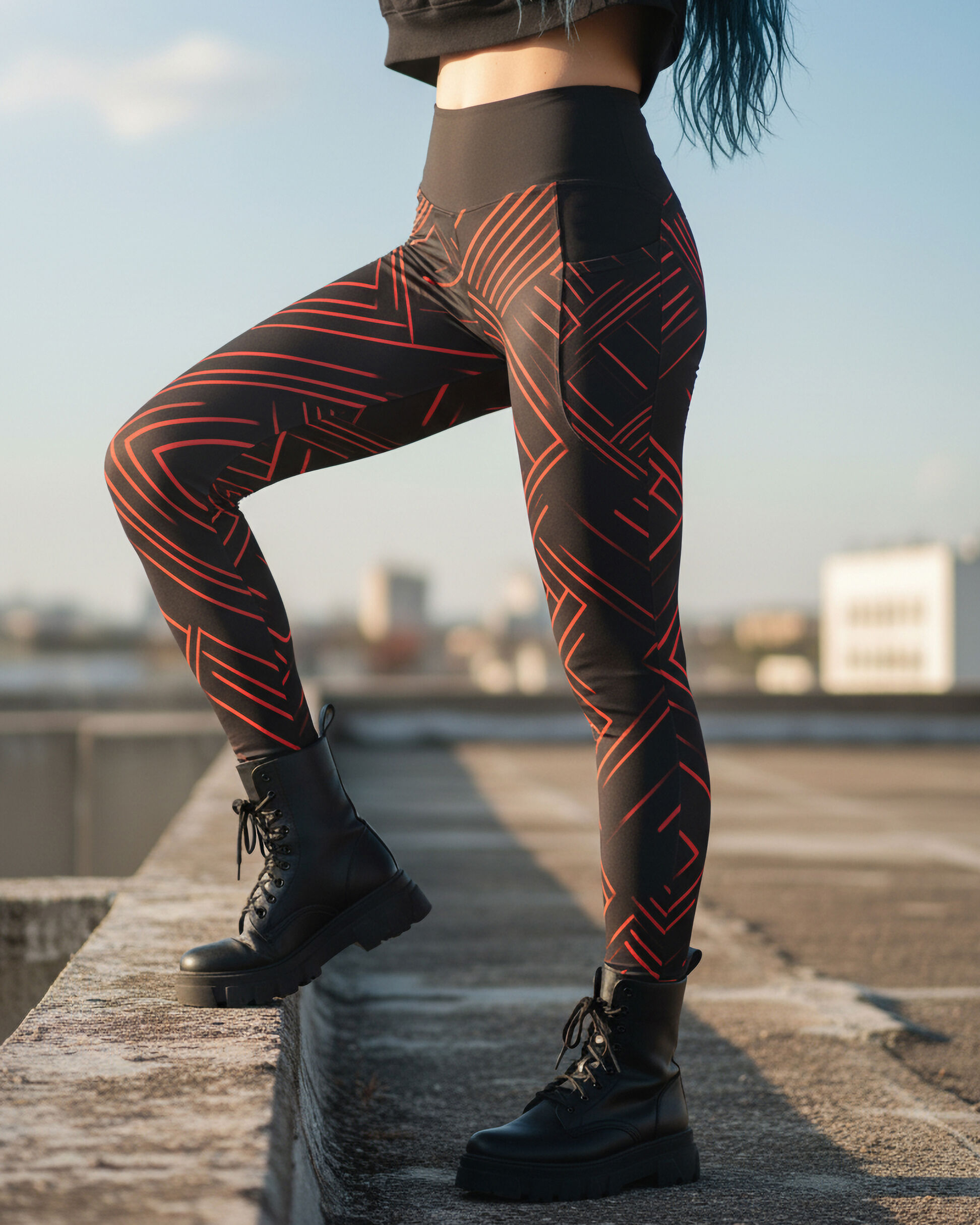 Futuristic Red Lines Leggings