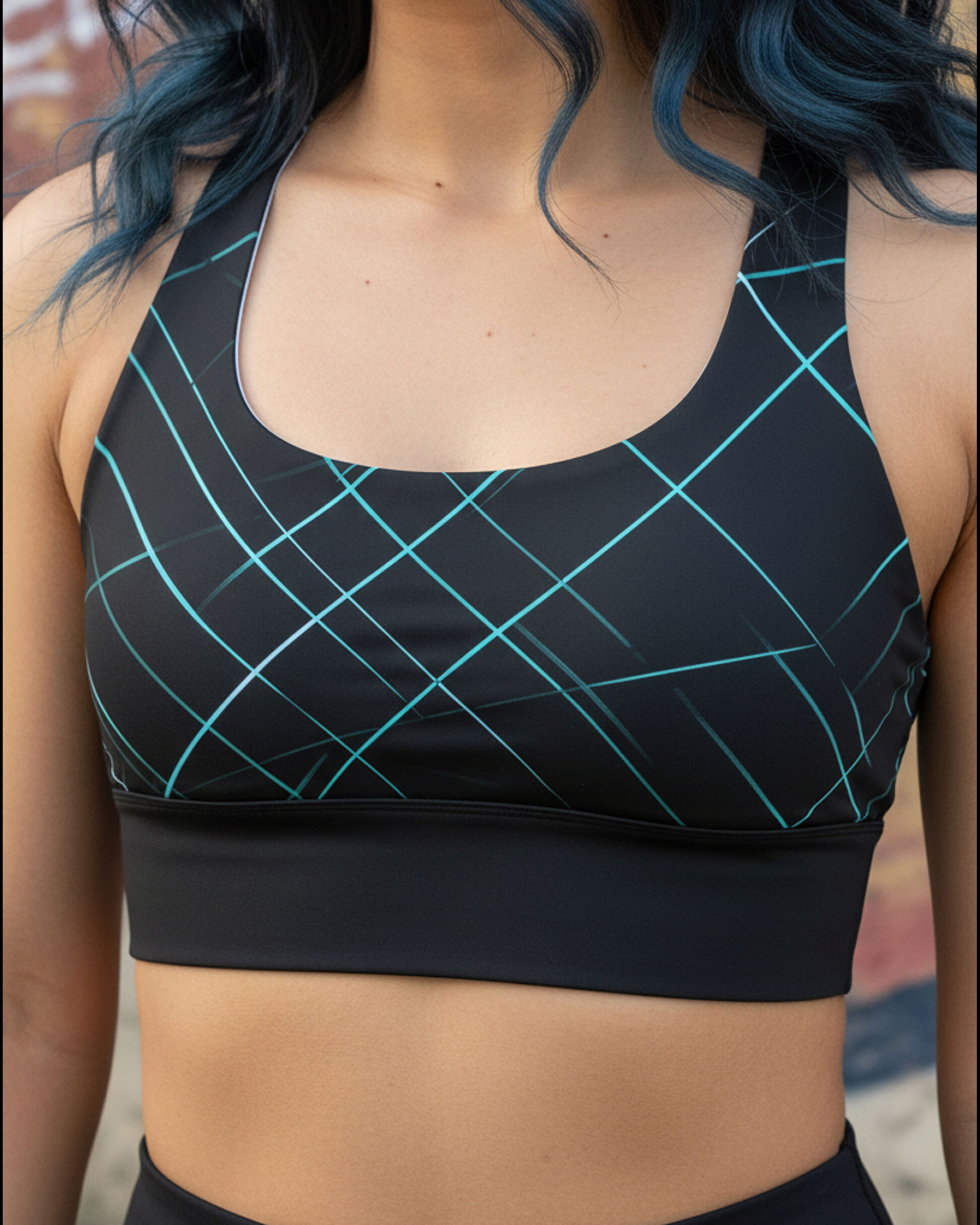 Turquoise Neon Lines Crop Top