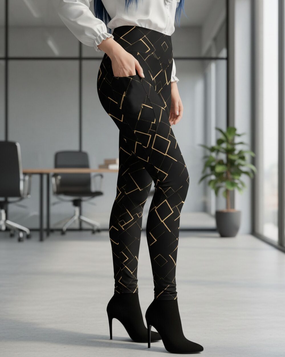 Golden Squares Elegant Leggings