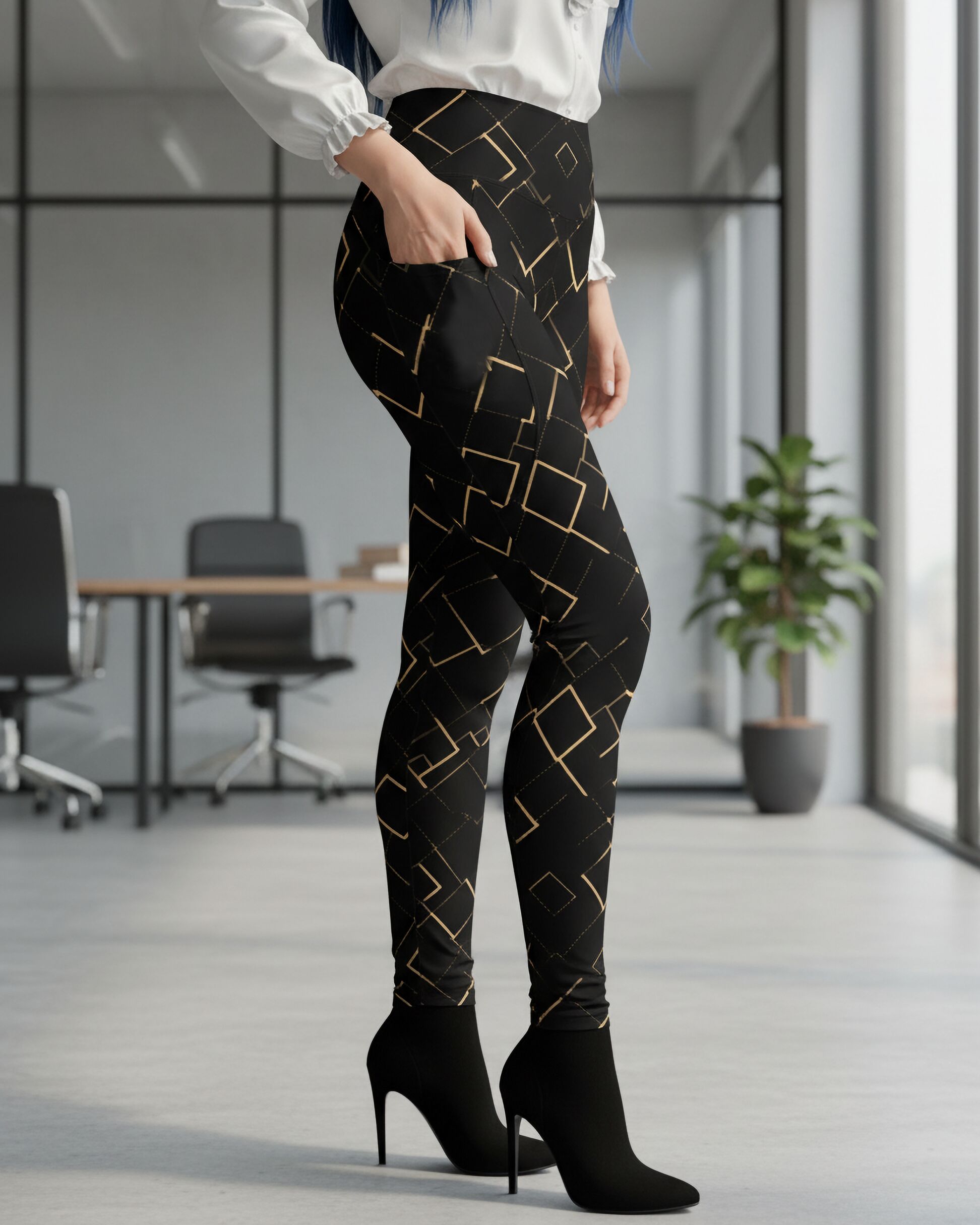 Golden Squares Elegant Leggings