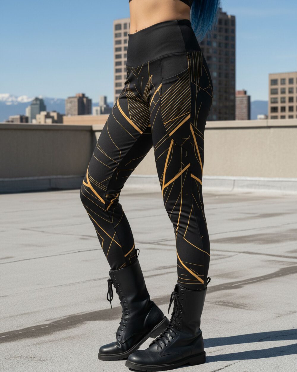 Futuristic Gold Lines Leggings - Cyberpunk Style