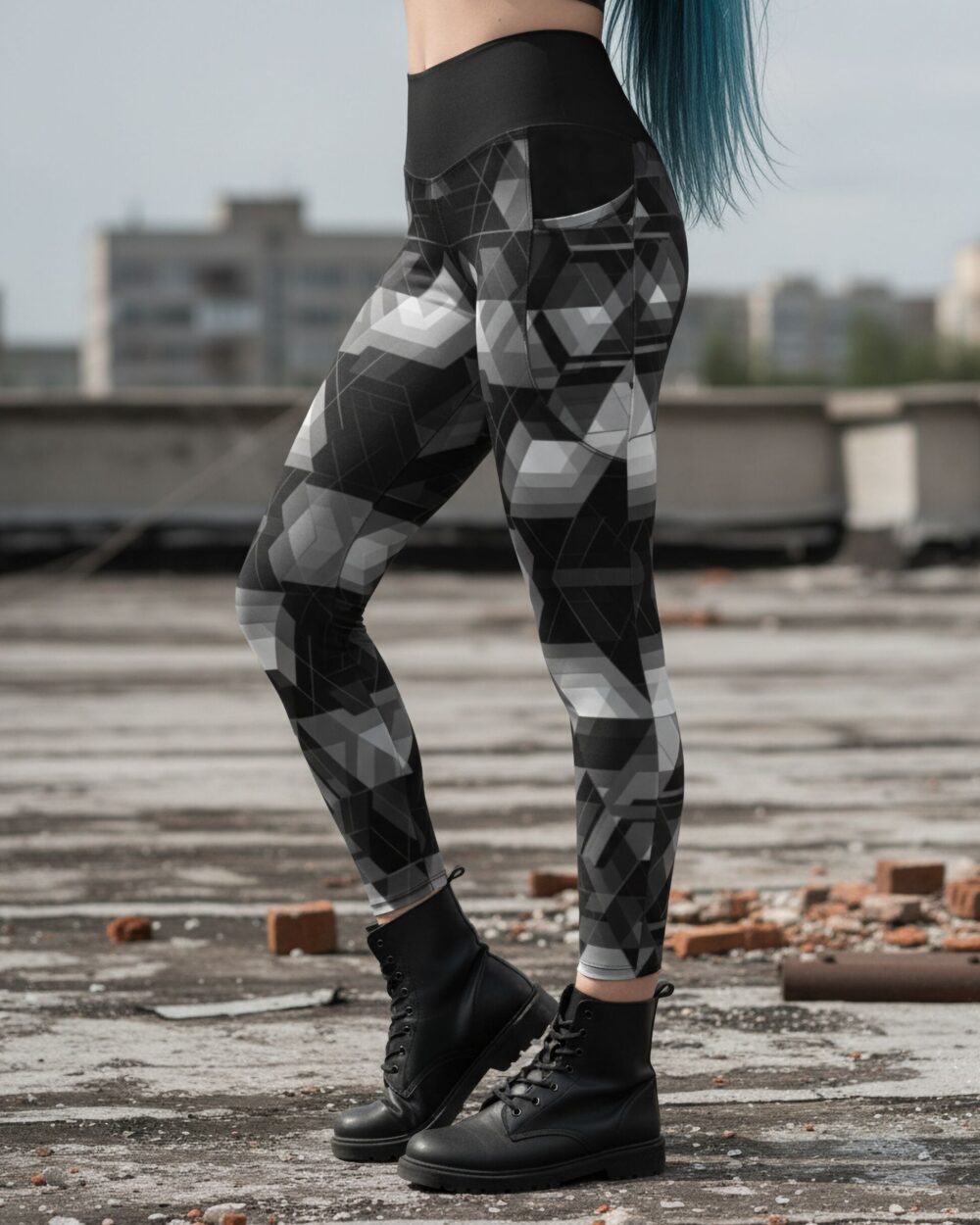 Grey Monochrome Hexagons Leggings