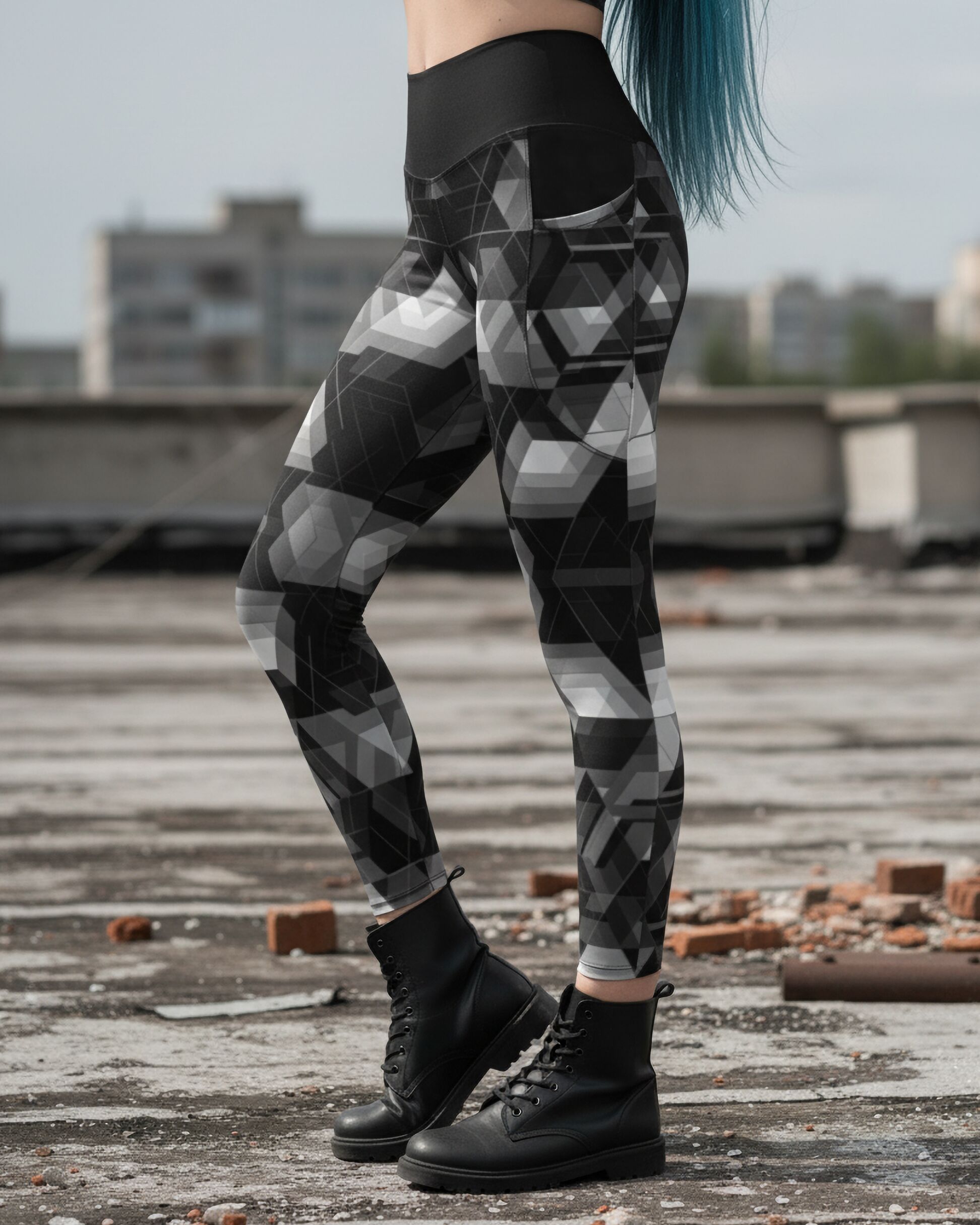 Grey Monochrome Hexagons Leggings